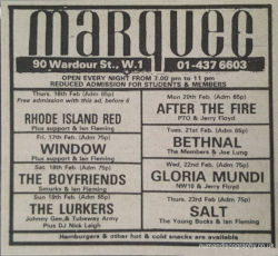 Tubeway Army Marquee Advert NME February 1978